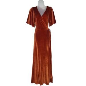 Baltic Born Meghan Velvet Wrap Maxi Dress XXL 2X Rust Full Sweep Flutter Fall